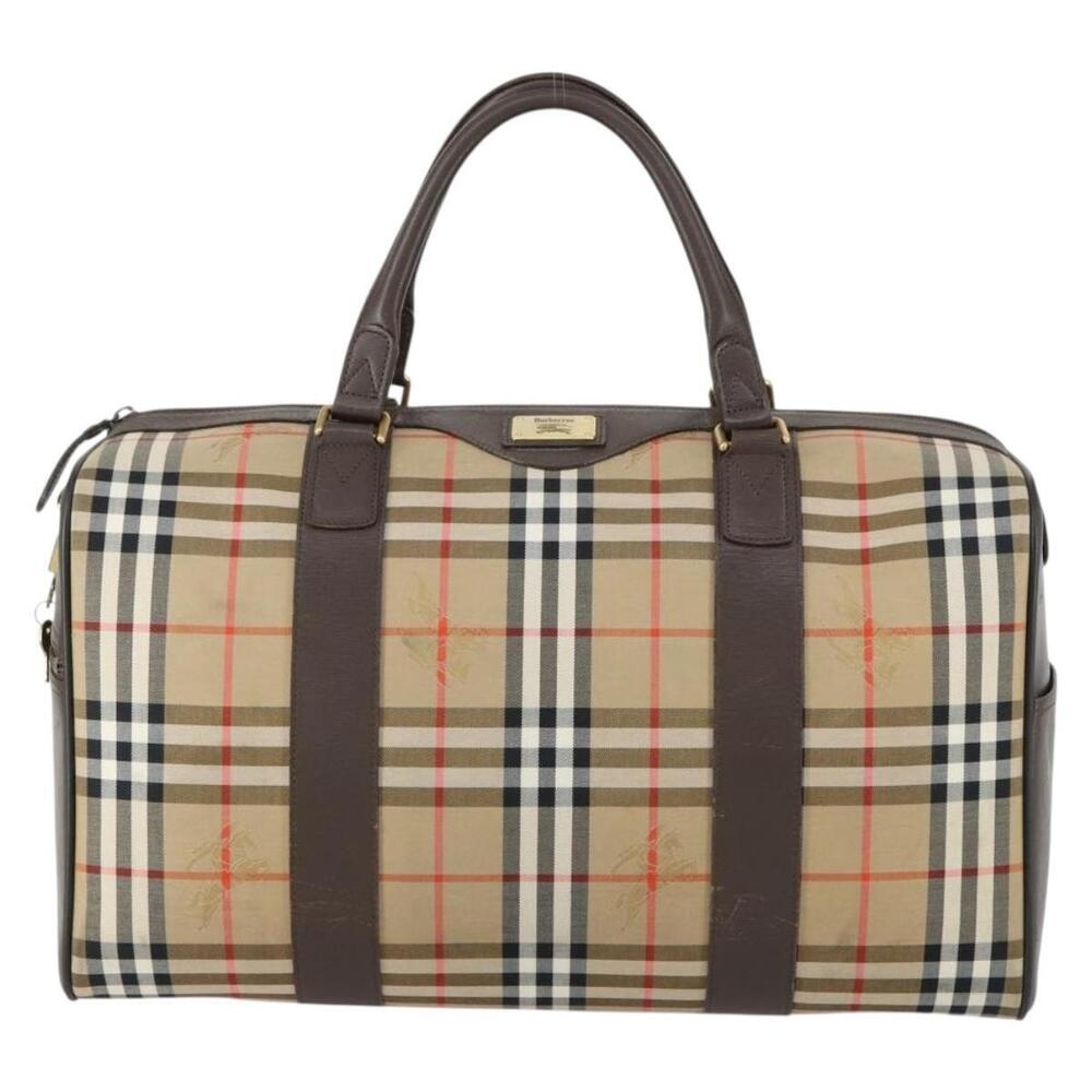 Burberrys Nova Check Boston Bag Canvas Beige Gold Auth 155598 - Picture 13 of 16